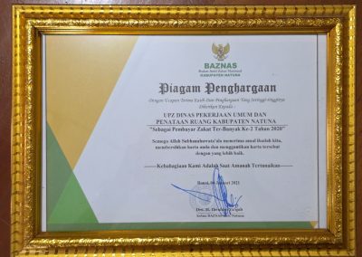 Penghargaan Sebagai Pembayar Zakat Ter-Banyak Ke-2 Tahun 2020